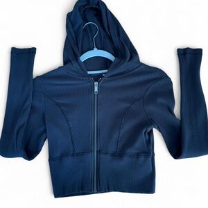 Grey Garage ribbed zip-up hoodie with long sleeves. Size small.